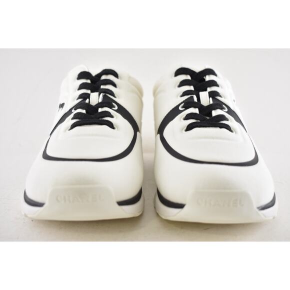 Chanel 20C Men White Black Neoprene CC Logo Low Top Runner Trainer Sneaker 44 11 - Picture 7 of 12